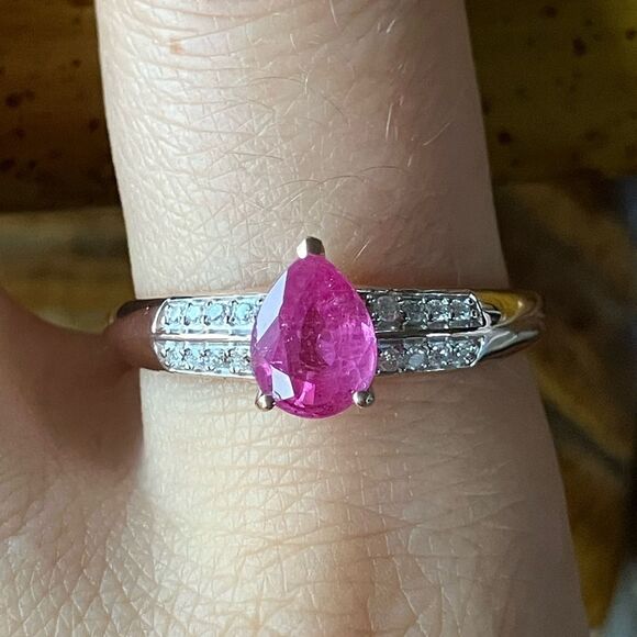 djoy Jewelry - Natural Pink Sapphire Moissanite Sterling Silver Cocktail Ring Size 11